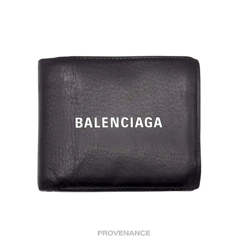 🔴 Balenciaga Logo Bifold Wallet - Black Leather
